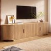 Merax TV-Schrank, Lowboard, Wellenstruktur, Spanplatte+MDF-Korpus, Metallgriffe, 4 Türen, geräumiger Stauraum, Natur Bild 2