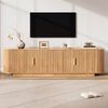 Merax TV-Schrank, Lowboard, Wellenstruktur, Spanplatte+MDF-Korpus, Metallgriffe, 4 Türen, geräumiger Stauraum, Natur Bild 5