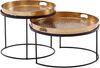 Couchtisch 2er Set Rund Gold Schwarz Metall Hammerschlag abnehmbares Tablett Modern Bild 2