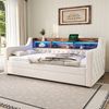 Sofa-Bett aus Samt beige, 90x190 cm, mit LED & USB-C, Stauraum, platzsparend Bild 2