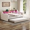 Sofa-Bett aus Samt beige, 90x190 cm, mit LED & USB-C, Stauraum, platzsparend Bild 4