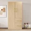 Merax Kleiderschrank Kinderkleiderschrank, Einzelkleiderschrank, Doppeltür-Design mit Schubladen und Staufächern, Holzfarbe Bild 3