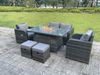Fimous Dunkelgrau Gemischt Rattan Outdoor Gartenmöbel Gas Feuerstelle Brenner Tisch Sets Recling Verstellbare Stühle Fußhocker 6 Sitzer Bild 4