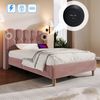 Polsterbett Einzelbett, mit USB Typ C Ladefunktion, Bettgestell mit Lattenrost, Gepolstertes Bett in Rosa, Bettrahmen Jugendbett für Schlafzimmer Gästezimmer (Mit Matratze), Samt, Rosa, 90 x 200 cm Bild 5
