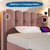 Polsterbett Einzelbett, mit USB Typ C Ladefunktion, Bettgestell mit Lattenrost, Gepolstertes Bett in Rosa, Bettrahmen Jugendbett für Schlafzimmer Gästezimmer (Mit Matratze), Samt, Rosa, 90 x 200 cm Bild 4
