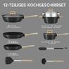 HOMELUX Topf-Set Schwarz Induktions Töpfe Set mit Antihaftbeschichtung, Holzmaserung, Aluminium (Kochtopf 16/24 cm, Bratpfanne 24/28/28 cm + 3-tlg. Küchenhelfer-Set, 12-tlg, Topfset/Pfannensets), Induktion Bild 2