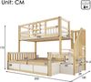 Merax Etagenbett 90x200 cm+140x200cm, Kinderbett, Jugendbett, mit Fenster, Sicherheitsgeländer, Treppe mit Stauraum, Hydraulik Bettkasten, Familienbett, EN747(ohne Matratze), Weiß&Naturholz Bild 4