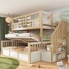 Merax Etagenbett 90x200 cm+140x200cm, Kinderbett, Jugendbett, mit Fenster, Sicherheitsgeländer, Treppe mit Stauraum, Hydraulik Bettkasten, Familienbett, EN747(ohne Matratze), Weiß&Naturholz Bild 3