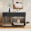 Merax Bewegbarer Katzenkloschrank (Katzentoilettenschrank) – mit Katzenfuttertellern, Sandauffangschale, Lochplatte mit Hakenlöchern, ohne Katzenklo, Eichenholzfarbe Bild 2