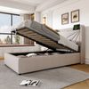 Polsterbett, Leinenstoff mit Stauraum & USB-Anschluss, 90x200 cm, Beige, ohne Matratze Bild 2