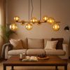 LED Hängeleuchte, Glaskugel, 9-Flammig, amberfarben, golden Bild 2