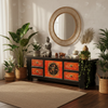 Chinesisches Lowboard Orange Schwarz vintage Kommode TV-Schrank asiatisch Kolonial-Stil Antik-Stil Sideboard orientalisch Fernost shabby-chic Landhaus Bild 2