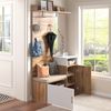 Elegantes weißes und holzfarbenes Garderoben-Set mit Spiegel, Schuhschrank, Wandgarderobe, Sitzbank und Kleiderhaken (Not a one-piece product, requires drilling and punching holes in the wall) Bild 5