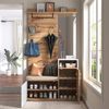 Elegantes weißes und holzfarbenes Garderoben-Set mit Spiegel, Schuhschrank, Wandgarderobe, Sitzbank und Kleiderhaken (Not a one-piece product, requires drilling and punching holes in the wall) Bild 3