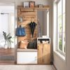 Elegantes weißes und holzfarbenes Garderoben-Set mit Spiegel, Schuhschrank, Wandgarderobe, Sitzbank und Kleiderhaken (Not a one-piece product, requires drilling and punching holes in the wall) Bild 2