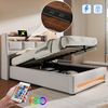 Polsterbett 90x200 cm, Leinen mit LED & USB-Anschluss, Stauraum, Beige, ohne Matratze Bild 5