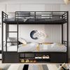 Etagenbett 90x200 cm aus Metall mit 4-seitigem Rausfallschutz, Treppe und integriertem Schuhregal in Schwarz Bild 2