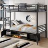 Etagenbett 90x200 cm aus Metall mit 4-seitigem Rausfallschutz, Treppe und integriertem Schuhregal in Schwarz Bild 4
