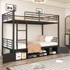 Etagenbett 90x200 cm aus Metall mit 4-seitigem Rausfallschutz, Treppe und integriertem Schuhregal in Schwarz Bild 3
