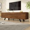 Moderner TV-Schrank mit Wellenfront – Lowboard im Walnuss-Look mit schwarzen Eisenbeinen, großem Stauraum, Kabelmanagement & Ablage – TV-Möbel für Wohnzimmer, Flur (160×39×50.5 cm) Bild 2