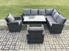 Fimous Hoher Rücken Rattan Gartenmöbel Set Polyrattan Ecksofa Esstisch Set mit 2 Sesseln 8 Sitzer Dunkelgrau gemischt Bild 2