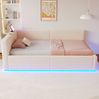 Polsterbett, Samt mit LED & USB-Anschluss, Stauraum, 90x200 cm, Beige, ohne Matratze Bild 4