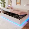 Polsterbett, Samt mit LED & USB-Anschluss, Stauraum, 90x200 cm, Beige, ohne Matratze Bild 5