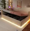 Polsterbett, Samt mit LED & USB-Anschluss, Stauraum, 90x200 cm, Beige, ohne Matratze Bild 2