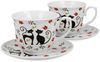 DUO ANIMALS 2er-Set Tassen 250 ml ETNO CATS mit Untertassen, New Bone China Porzellan Bild 2