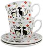 DUO ANIMALS 2er-Set Tassen 250 ml ETNO CATS mit Untertassen, New Bone China Porzellan Bild 3