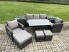 Fimous 9 Pcs Rattan Gartenmöbel Set Rechteckiger Esstisch und Sessel Sofa Set mit 2 Beistelltischen 3 Fußhockern Dunkelgrau gemischt Bild 2