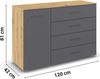 rauch Aditio Box, Kommode, 1-türig, 4 Schubladen, mit Softclose-Funktion, Farbe Grau metallic/Eiche Artisan, BxHxT 120x81x42cm Bild 4