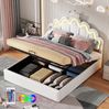 Polsterbett 140x200 cm mit Stauraum und LED-Beleuchtung – Prinzessinnen-Design in Weiß Bild 5