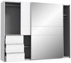 Forte WINN 2 Kleiderschrank 250, moderner Kleiderschrank mit 2 Schwebetüren, 3 Schubladen und Spiegelfront, Holzwerkstoff, Weiß, 249 cm breit x 200,5 cm hoch x 61 cm tief Bild 5