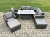 Fimous 8-Sitzer Rattan Möbel Garten Dining Set im Freien Höhenverstellbarer aufsteigender Tisch Liebe Sofa Stuhl mit Beistelltisch 2 Fußhocker Bild 2