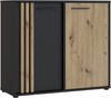 Forte CARDIGAN Kommode 100, moderne Kommode, 2-türig mit Lamellendesign, Wohn-/Schlafzimmer, Artisan Eiche Holzdekor|Schwarz, 95,8 cm breit x 82,3 cm hoch x 34,3 cm tief Bild 3
