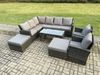 Fimous Gartenlounge Set Rattan Ecksofa Set mit 2 Sesseln 2 Großer Hockern Dunkelgrau gemischt Bild 2