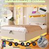 Polsterbett mit LED-Streifen, Stauraum, Schrank, USB und Type-C, 90x200 cm, gepolsterter Kopfteil mit Schrank, Einzelbett, Stauraumbett, Leinen Bild 3