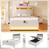Polsterbett mit LED-Streifen, Stauraum, Schrank, USB und Type-C, 90x200 cm, gepolsterter Kopfteil mit Schrank, Einzelbett, Stauraumbett, Leinen Bild 5