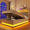 Polsterbett mit LED-Streifen, Stauraum, Schrank, USB und Type-C, 90x200 cm, gepolsterter Kopfteil mit Schrank, Einzelbett, Stauraumbett, Leinen Bild 2