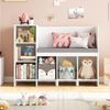 HOMECHO Spielzeugtruhe, Bücherregal Kinder mit Kissen und 6 Ablagefächern Weiß Bild 2