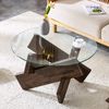 Runder Couchtisch aus MDF und Glas: Beine in dunkler Walnussholzoptik, schlicht und stilvoll. 79 cm Durchmesser, 0,8 cm dicke Tischplatte aus geh?rtetem Glas. Bild 4