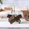 Runder Couchtisch aus MDF und Glas: Beine in dunkler Walnussholzoptik, schlicht und stilvoll. 79 cm Durchmesser, 0,8 cm dicke Tischplatte aus geh?rtetem Glas. Bild 3