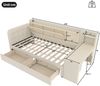 Merax Polsterbett Daybett, 90*200cm, Tagesbett, Schlafsofa, mit 2 Schubladen, Schreibtisch, USB + Typ C, mit Flip Top Aufbewahrungsfach, (ohne Matratze), Leinen, beige Bild 4