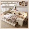 Merax Polsterbett Daybett, 90*200cm, Tagesbett, Schlafsofa, mit 2 Schubladen, Schreibtisch, USB + Typ C, mit Flip Top Aufbewahrungsfach, (ohne Matratze), Leinen, beige Bild 3