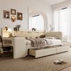 Merax Polsterbett Daybett, 90*200cm, Tagesbett, Schlafsofa, mit 2 Schubladen, Schreibtisch, USB + Typ C, mit Flip Top Aufbewahrungsfach, (ohne Matratze), Leinen, beige Bild 5