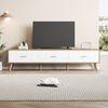 TV-Schrank Retro Weiß mit hellen Holzoberflächen, 150x39x35cm, mit 3 große Schubladen, Massivholzbeine, Kippsicherung Bild 5