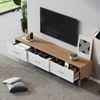 TV-Schrank Retro Weiß mit hellen Holzoberflächen, 150x39x35cm, mit 3 große Schubladen, Massivholzbeine, Kippsicherung Bild 3