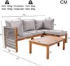 Garten-Loungestuhl-Set (3-teilig), Akazienrahmen, graue Seilarmlehnen, L-förmiges Gartenmöbel-Set mit verstellbaren Beinen, 2 Zweisitzer und 1 Tisch Bild 4