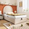 Polsterbett 90x200 cm aus PU mit Stauraum – Kinderbett mit hydraulischem Lattenrost, Beige Bild 4